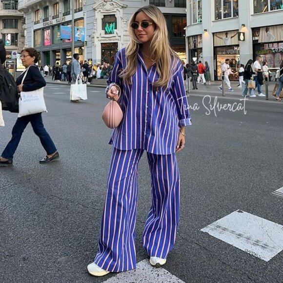 BLOGGER'S FAVE! Zara Pajama Style Striped Straight Leg Pants NWT